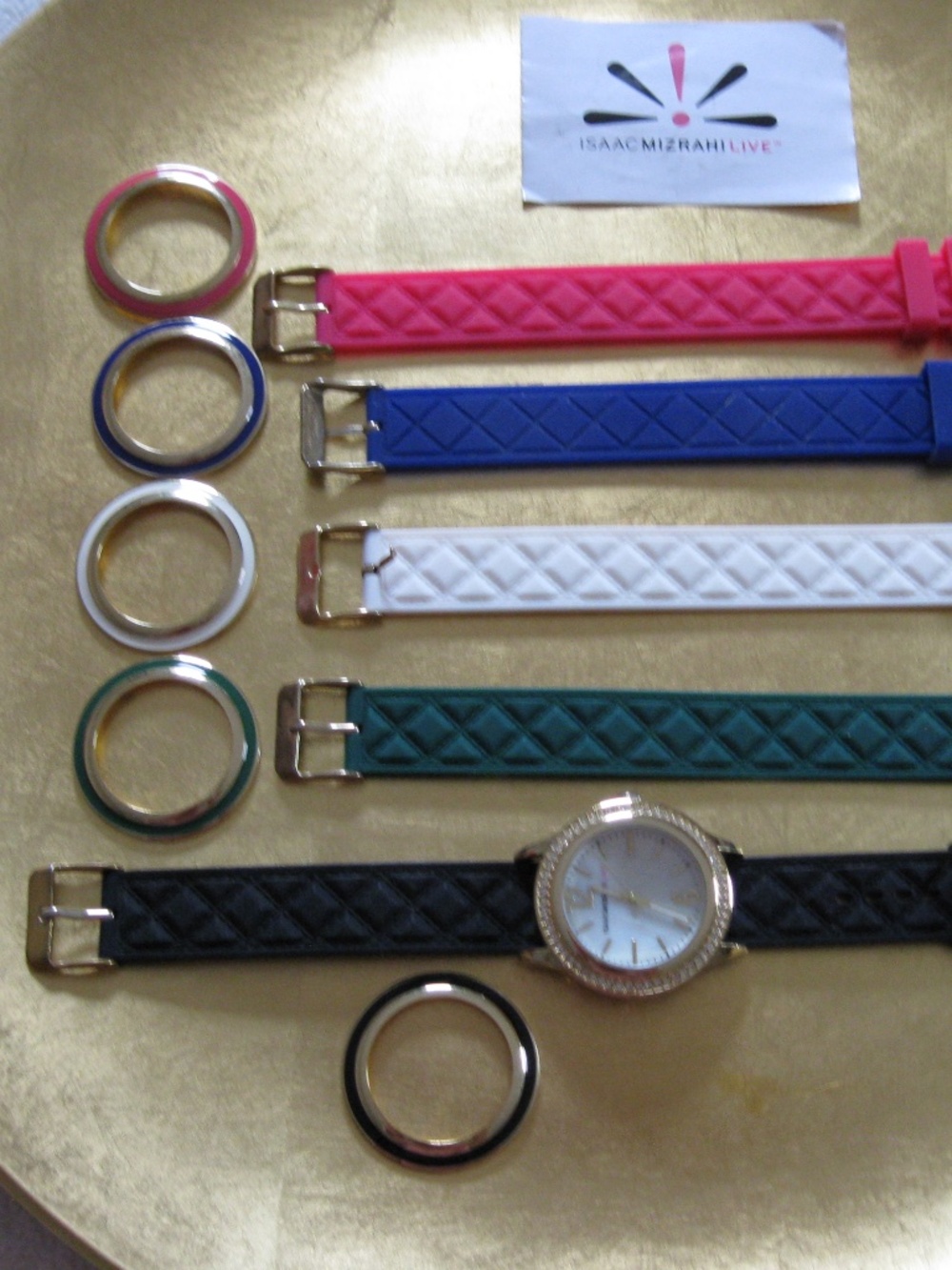 Isaac Mizrahi wristwatch set with 5 straps and 6 watch bezels